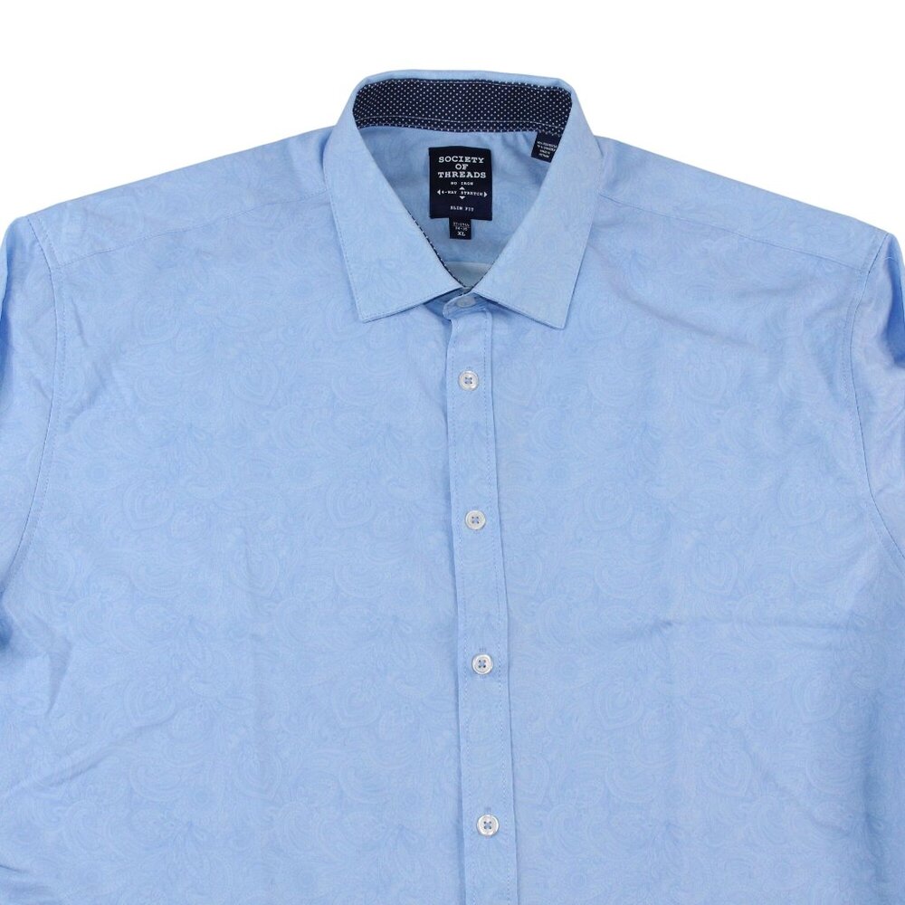 Society Of Threads Mens XL Slim Fit Stretch Blue Paisley Dress Shirt - Picture 5 of 14